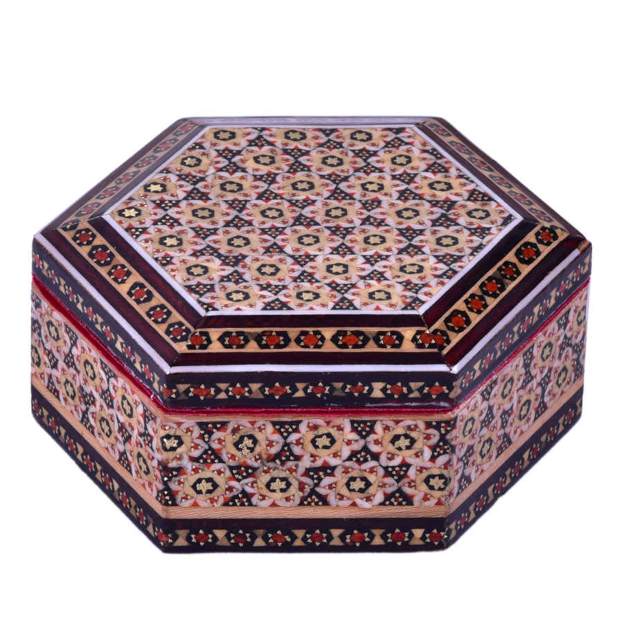 Boîte à bijoux en bois artisanale avec design persan Khatam - Setareh