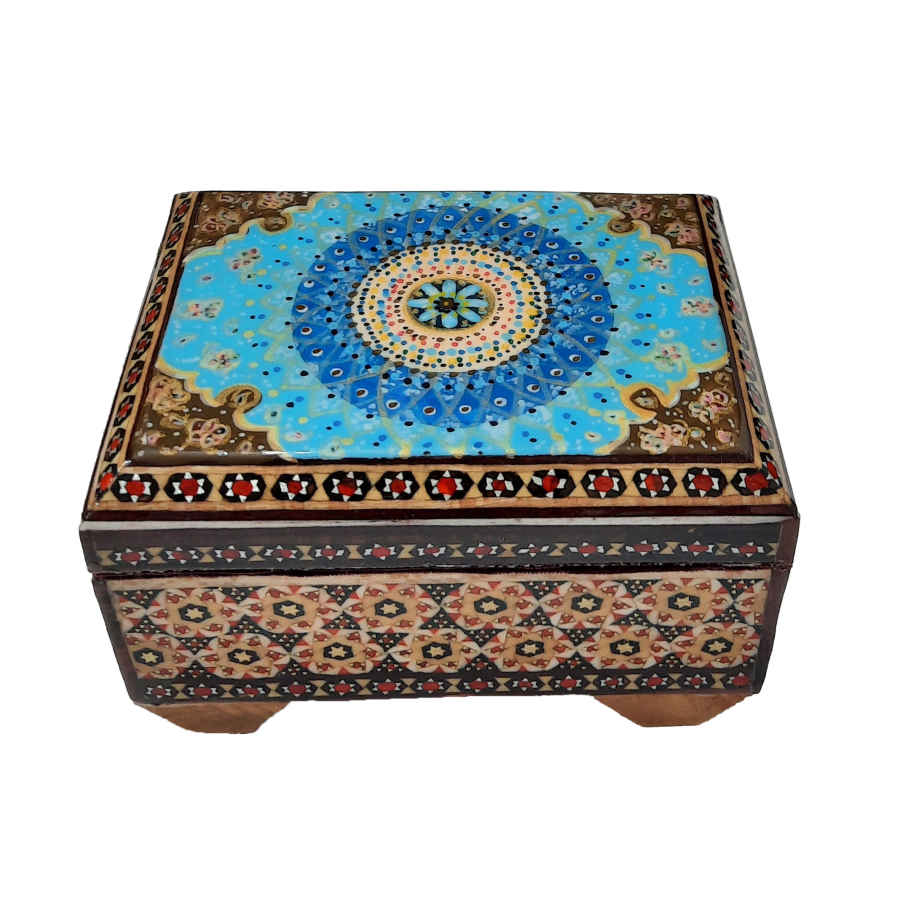 Boîte à bijoux en bois artisanale avec design persan Khatam - Soraya
