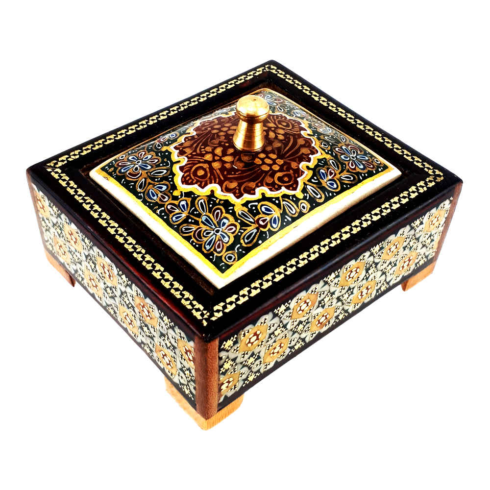Boîte à bijoux en bois artisanale avec design persan Khatam - Venoon