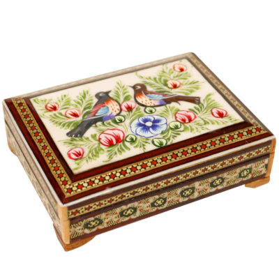 Boîte à cartes en bois persane – Homa émaillée Khatam