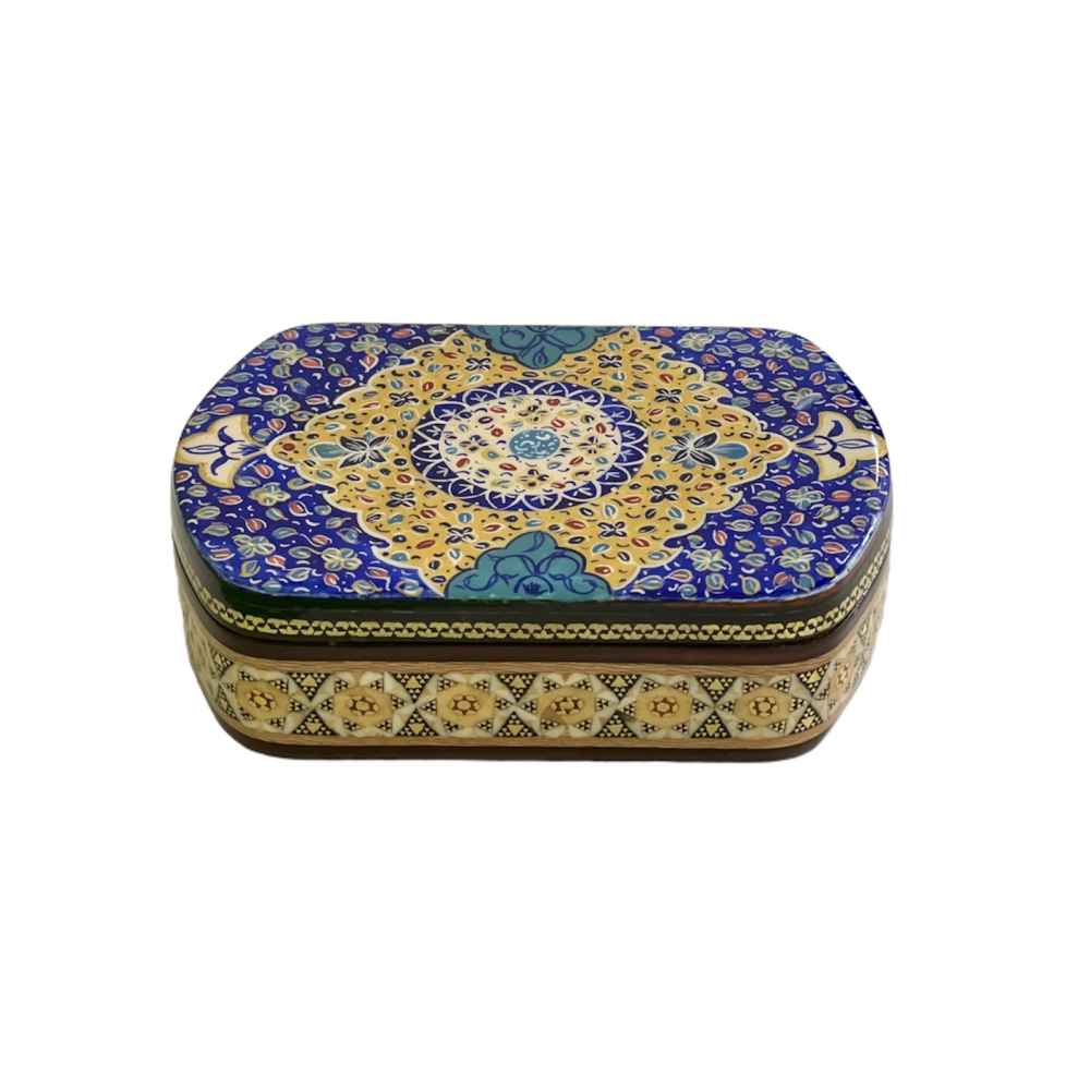 Boîte à cartes en bois persane - Raya émaillée Khatam