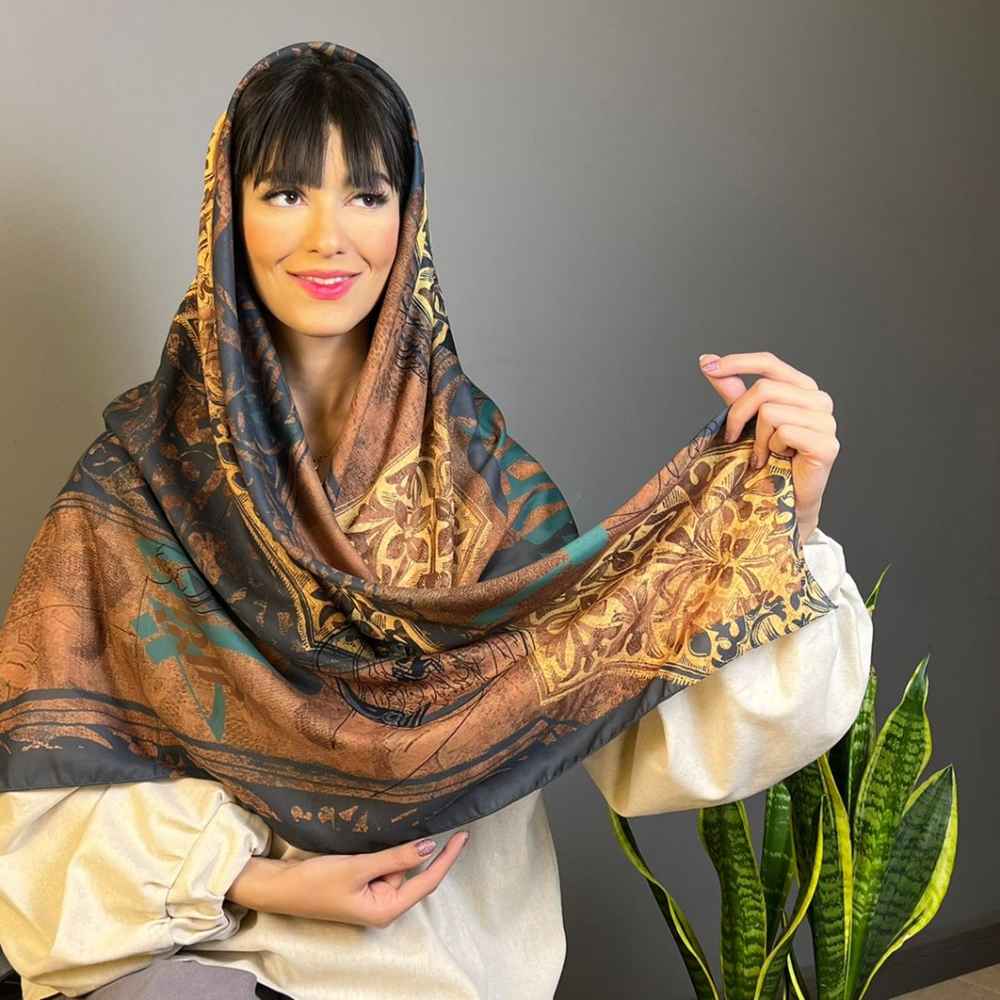 Persian Artistic Print Scarf for Women - Luxe and Vibrant Jaam Design
