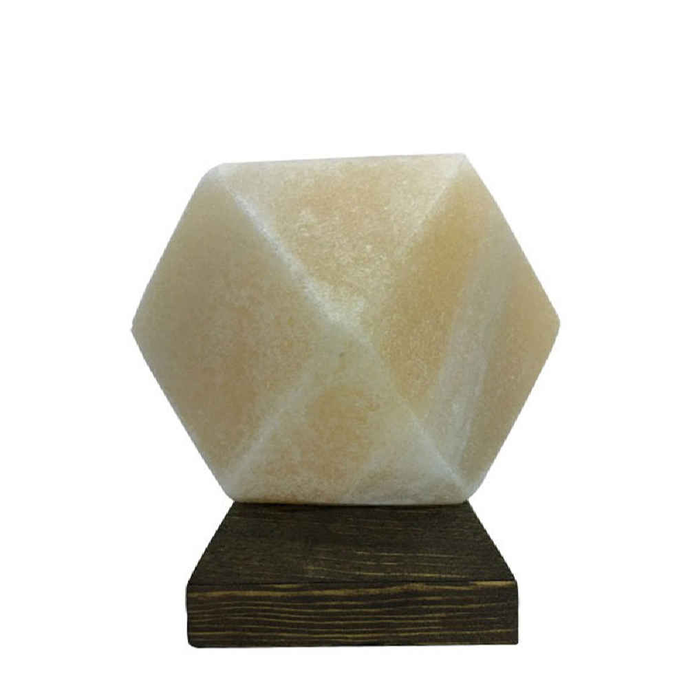 Lampe de sel persane diamant – design Bita fait main avec base en bois