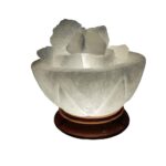 Lampe de sel persane en bol – modèle Choobi avec base en bois & morceaux de sel