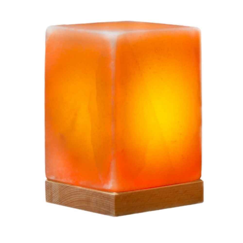 Lampe de sel persane cube – design Dara fait main avec base en bois