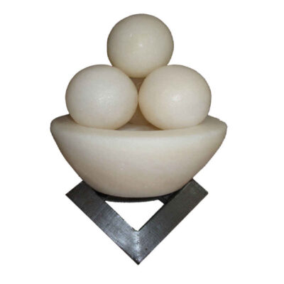Lampe de sel persane en bol – modèle Light avec morceaux de sel ronds & base en bois