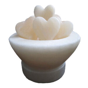 Lampe de sel persane en bol – modèle Love avec morceaux de sel en forme de cœur