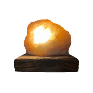 Lampe de sel persane lumineuse – faite main avec base en bois (modèle Sakhreh)