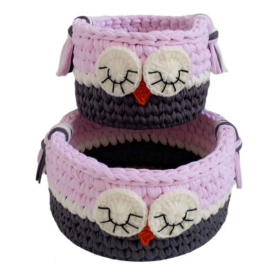Ensemble de 2 paniers de rangement en crochet modèle Owl