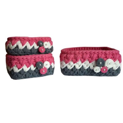 Ensemble de 3 paniers de rangement en crochet modèle Flower