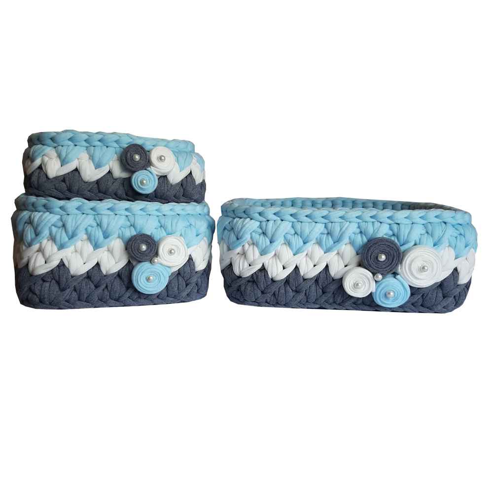 Ensemble de 3 paniers de rangement en crochet modèle Pegah