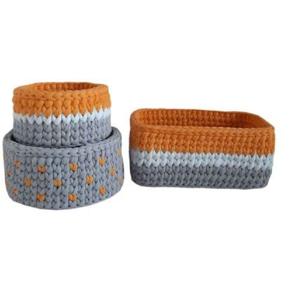 Ensemble de 3 paniers de rangement en crochet modèle Roya
