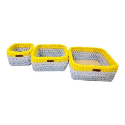 Ensemble de 3 paniers de rangement en crochet modèle Yalda