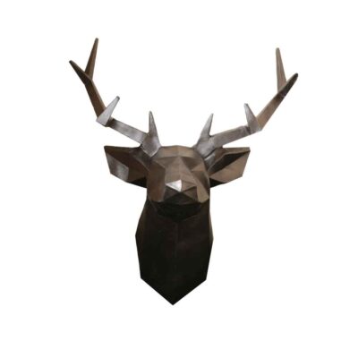 Figurine géométrique de cerf cubisme argenté – Œuvre d’art moderne