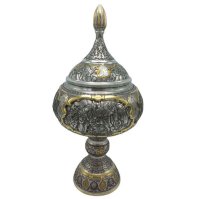 Bol à sucre en laiton persan fait main avec couvercle – Gravure traditionnelle Tazhib
