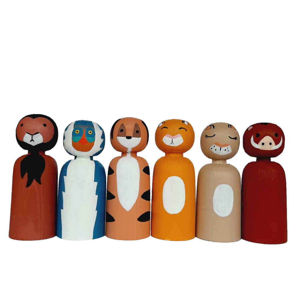 Poupées en Bois au Crochet Fait Main – Animaux de la Jungle | Jouets Artisanaux en Bois