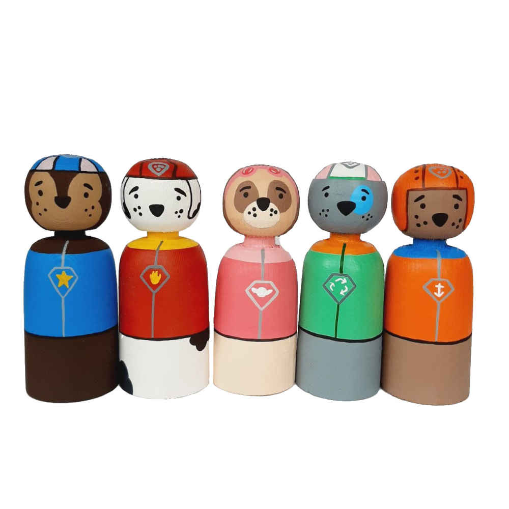 Poupées en Bois au Crochet Fait Main – Paw Patrol | Figurines en Bois d'Action Personnalisées
