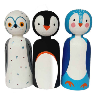 Poupées en Bois au Crochet Fait Main – Pingouins | Figurines Charmantes d’Animaux Arctiques