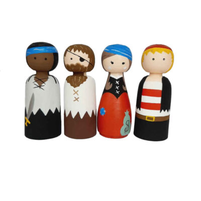 Poupées en Bois au Crochet Fait Main – Pirates | Jouets en Bois Thématiques Aventure