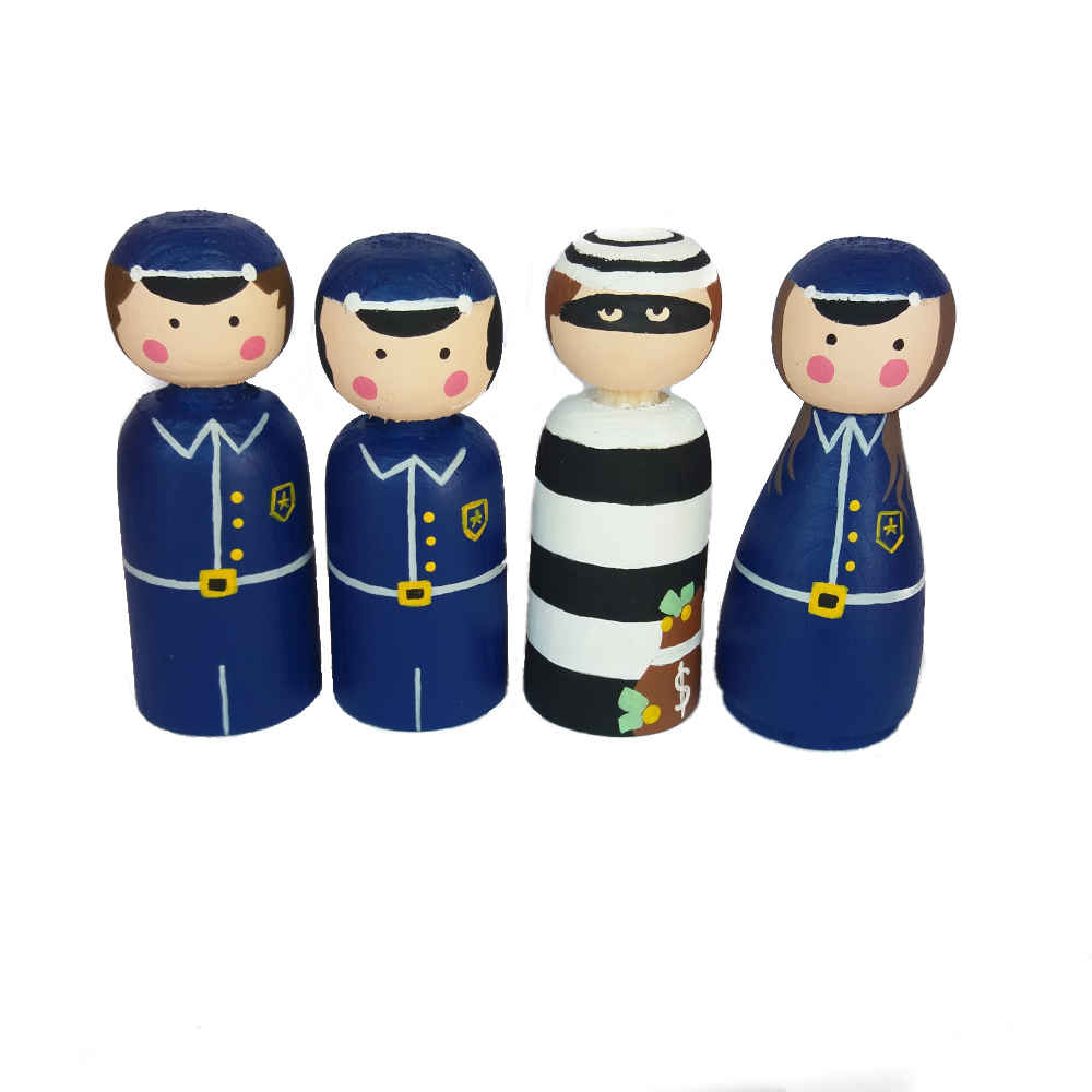 Poupées en Bois au Crochet Fait Main – Policier et Voleur | Jouets en Bois Thématiques Aventure