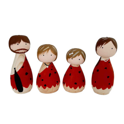 Poupées en Bois au Crochet Fait Main – Thème Préhistorique | Jouets Artisanaux en Bois