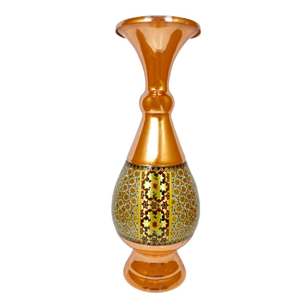 Vase décoratif en cuivre persan fait main avec marqueterie Khatamkari Art Familla