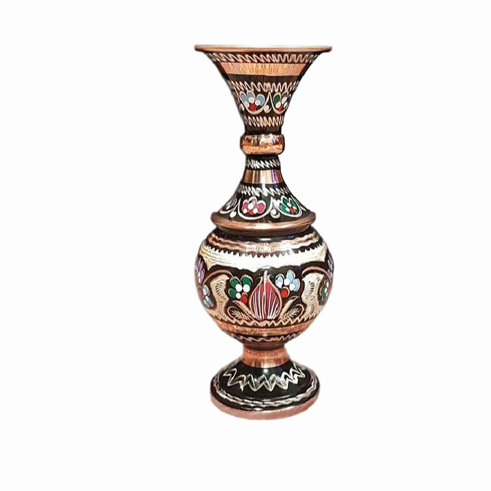 Vase en cuivre décoratif peint à la main avec émail Minakari persan Yavar