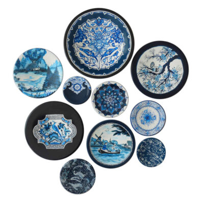 Ensemble de 10 Assiettes Décoratives en Céramique Peintes à la Main