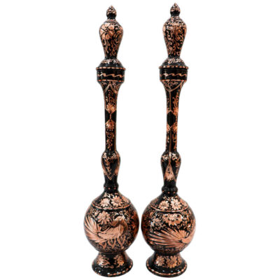 Bouteille décorative en cuivre – Gravure persane artisanale Shokoh (lot de 2)