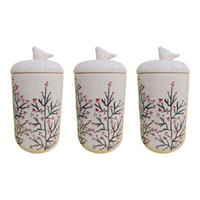 Ensemble de bocaux en céramique – Idéal pour le rangement et l’organisation de la cuisine, Fleur (3x)