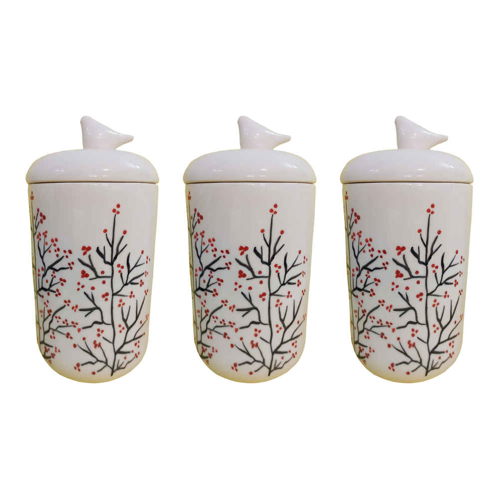 Ensemble de bocaux en céramique - Idéal pour le rangement et l'organisation de la cuisine, Fleur (3x)