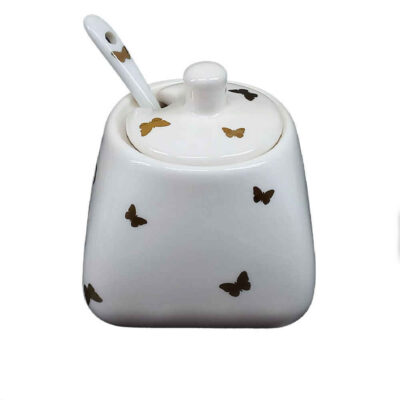 Pot de stockage en céramique – Rangement élégant pour café, thé, et plus, Papillon