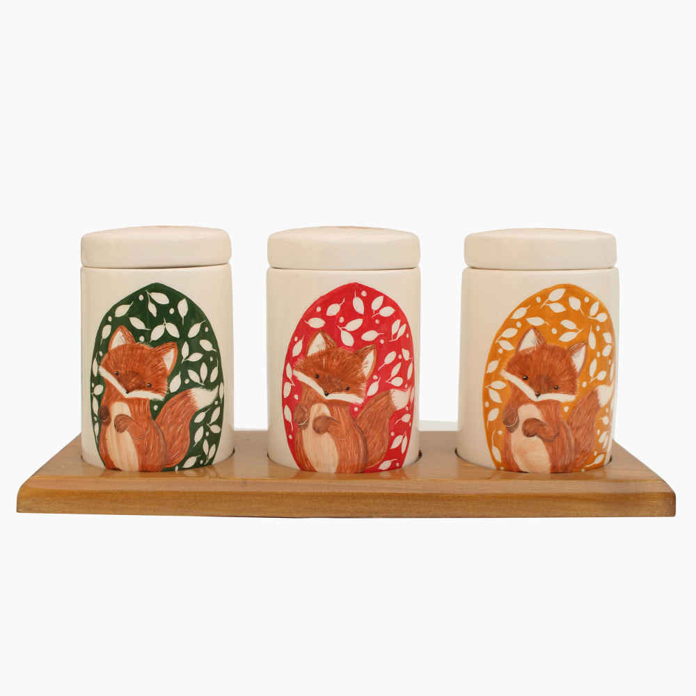 Ensemble de bocaux en céramique - Idéal pour le rangement et l'organisation de la cuisine, Renard (3x)