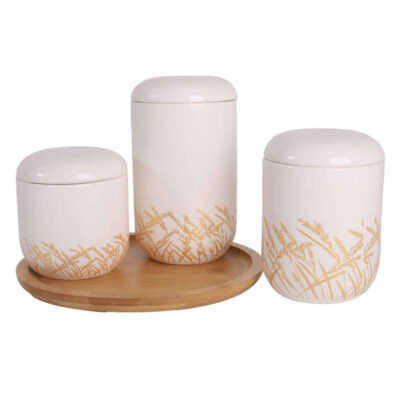 Ensemble de bocaux en céramique – Rangement élégant pour le café, le thé, et plus (3x)