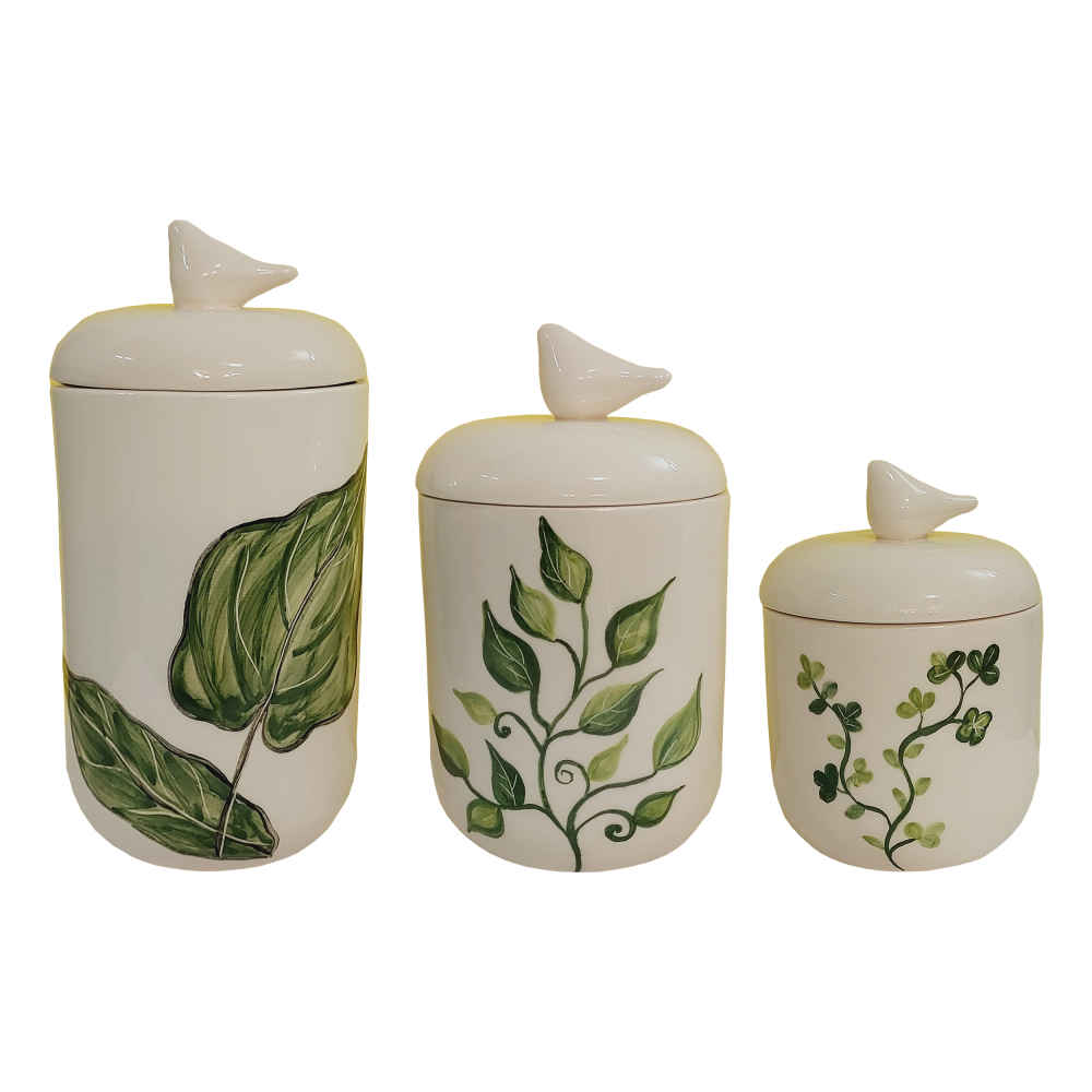 Ensemble de bocaux en céramique - Idéal pour le rangement et l'organisation de la cuisine, Feuille (3x)