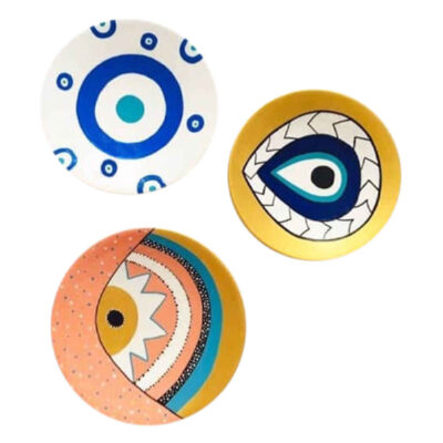 Ensemble de 4 Assiettes Décoratives en Céramique Peintes à la Main Cheshm Nazar