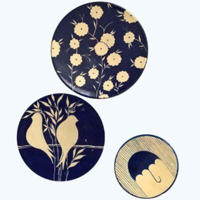 Ensemble de 3 Assiettes Décoratives en Céramique Peintes à la Main Fleur