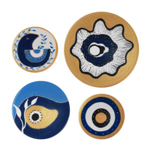 Ensemble de 4 Assiettes Décoratives en Céramique Peintes à la Main Cheshm Nazar