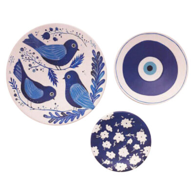 Ensemble de 3 Assiettes Décoratives en Céramique Peintes à la Main Cheshm Nazar