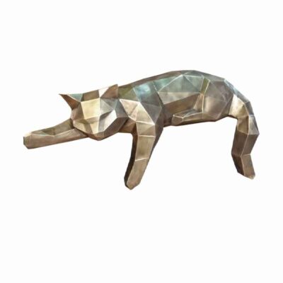 Figurine géométrique de chat cubisme argenté – Sculpture abstraite