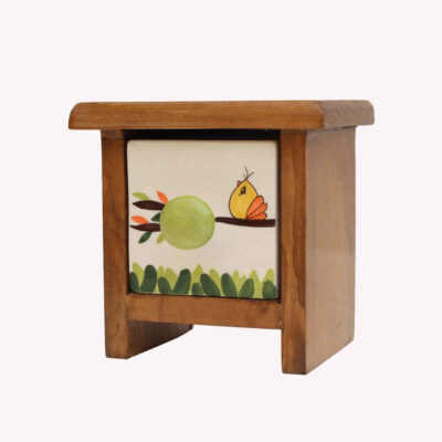 Commode en bois avec 1 tiroir en céramique fabriquée à la main