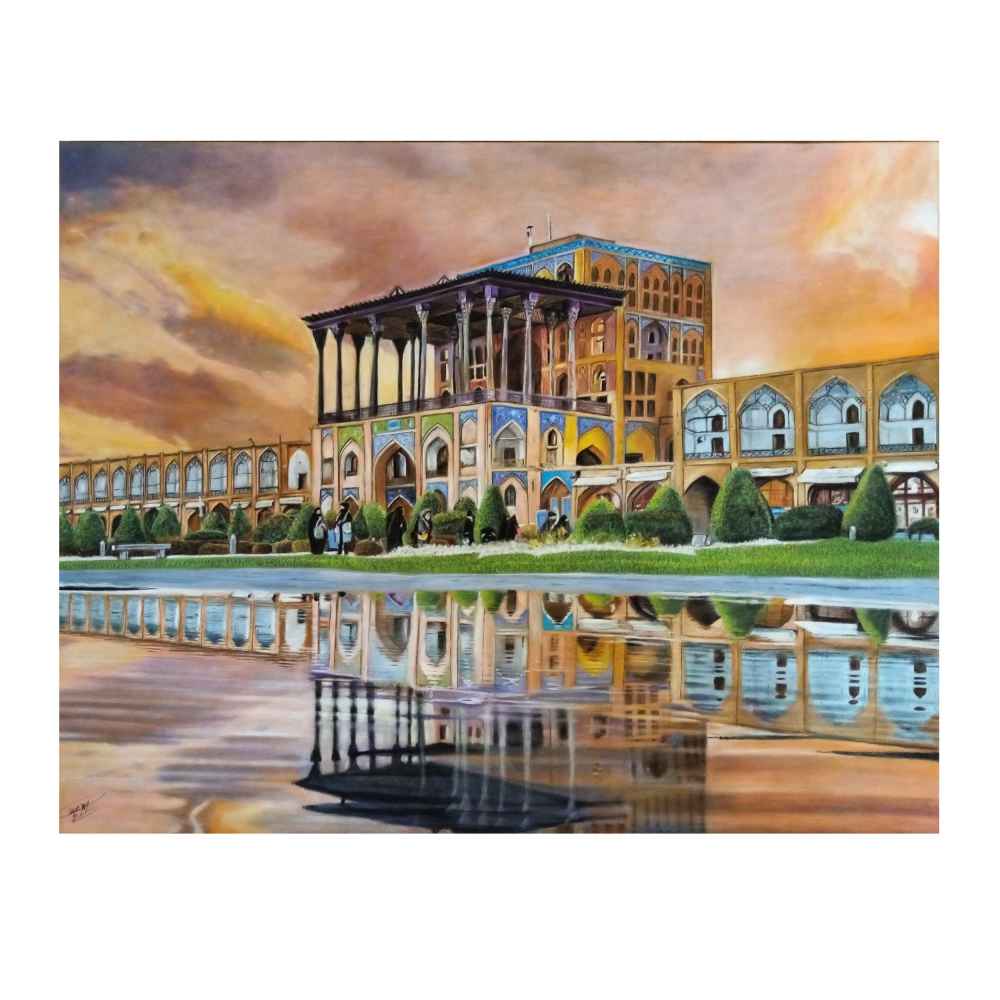 Dessin réaliste original : Pastel sur carton, Palais d’Aali Qapu