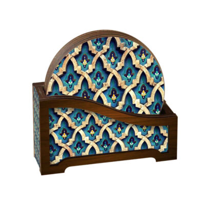 Ensemble de Dessous de Verre et Support avec Motif Artistique d’Inspiration Persane Antique