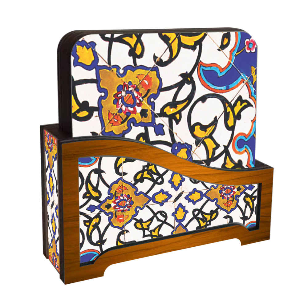 Ensemble de Dessous de Verre et Support avec Motif Artistique d'Inspiration Persane Bita