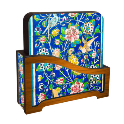Ensemble de Dessous de Verre et Support avec Motif Artistique d’Inspiration Persane Floral