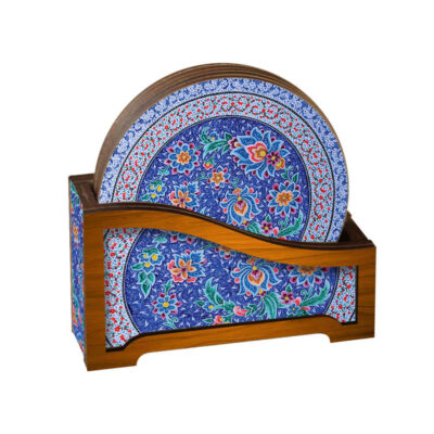 Ensemble de Dessous de Verre et Support avec Motif Artistique d’Inspiration Persane Gelareh