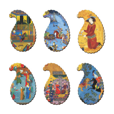 Ensemble de Dessous de Verre avec Motif Artistique d’Inspiration Persane Ghajar