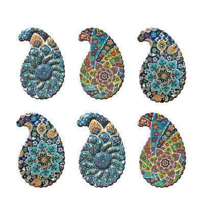 Ensemble de Dessous de Verre avec Motif de Mandalas d’Inspiration Persane Minakari