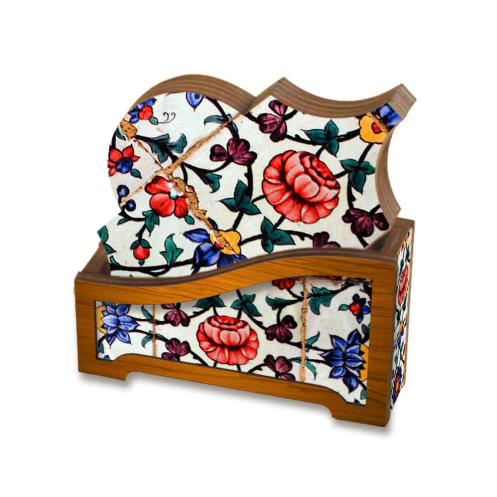 Ensemble de Dessous de Verre et Support avec Motif Artistique d'Inspiration Persane Negar