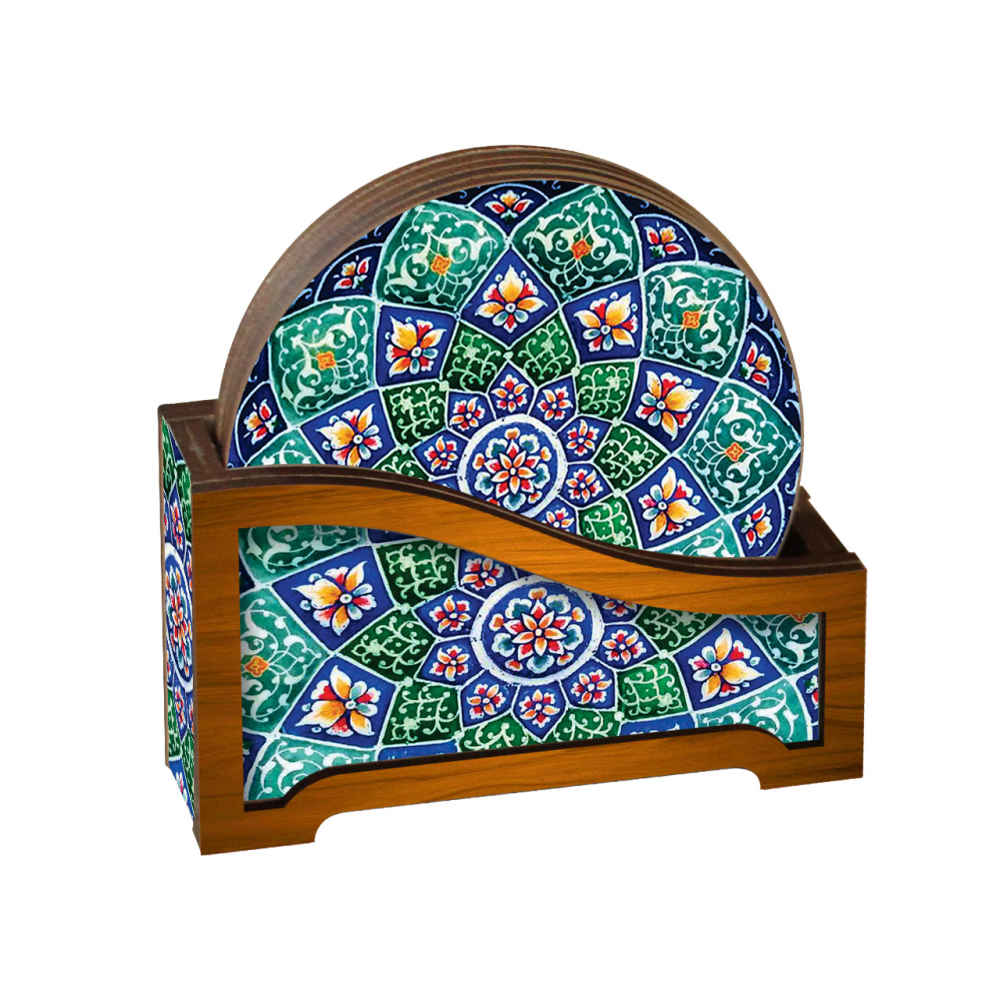 Ensemble de Dessous de Verre et Support avec Motif de Mandalas d'Inspiration Persane Pegah